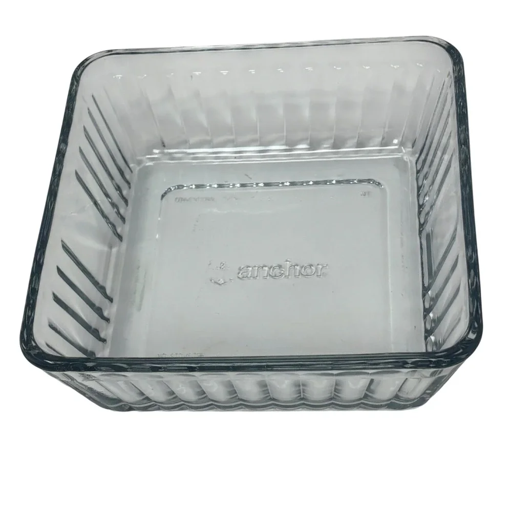 Anchor Hocking Square Glass Baking Dish Ribbed Fluted Clear Bakeware Pan 6.5X6X2